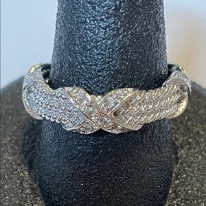 925 Silver 3 Rope Pave X Ring 7.3/4